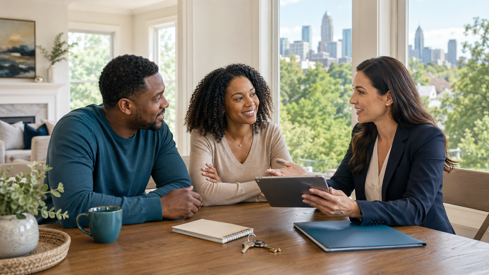 Atlanta homeowners discussing the home-selling process with a local real estate agent