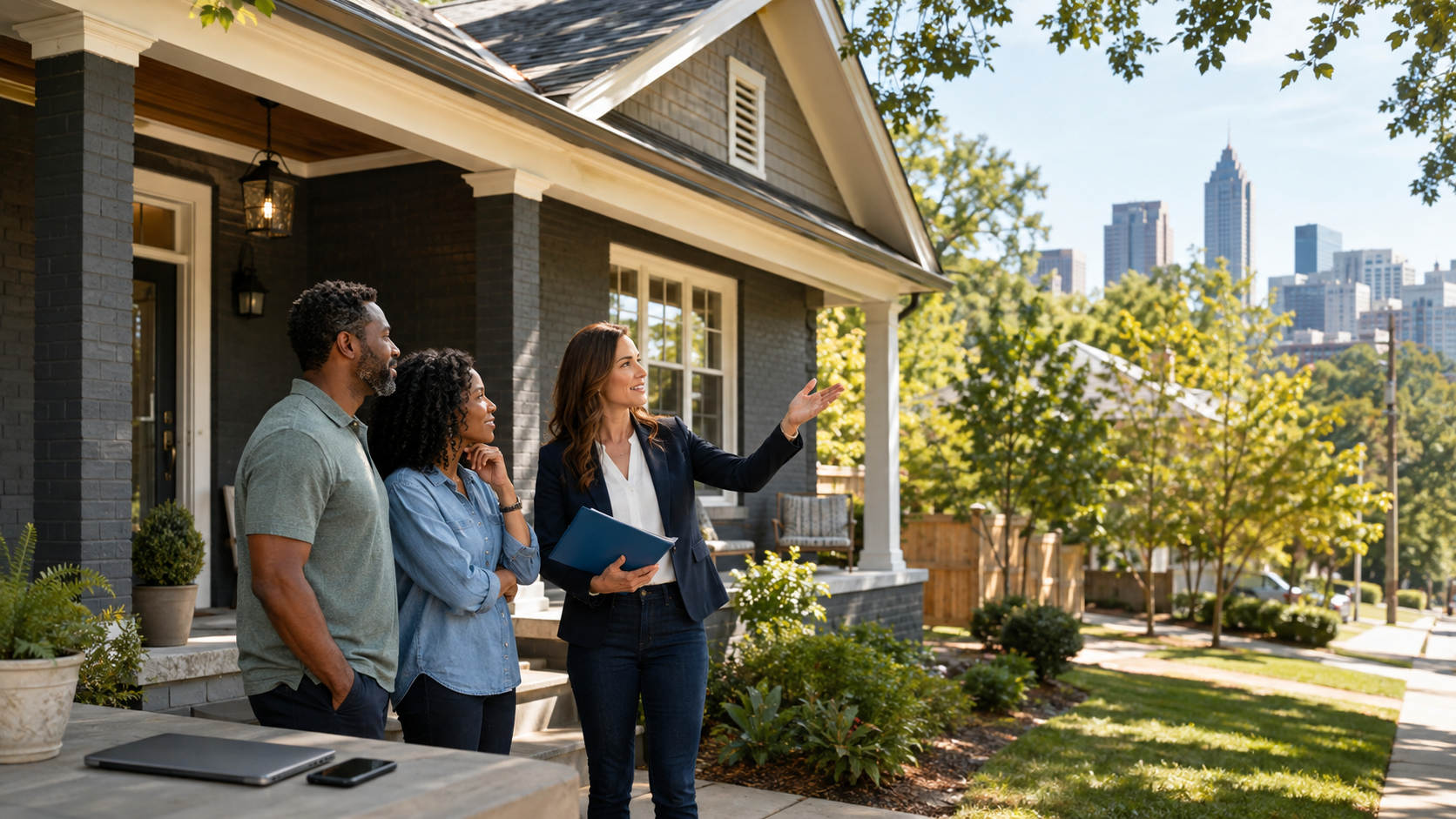 Local Atlanta real estate agent meeting homeowners at their property