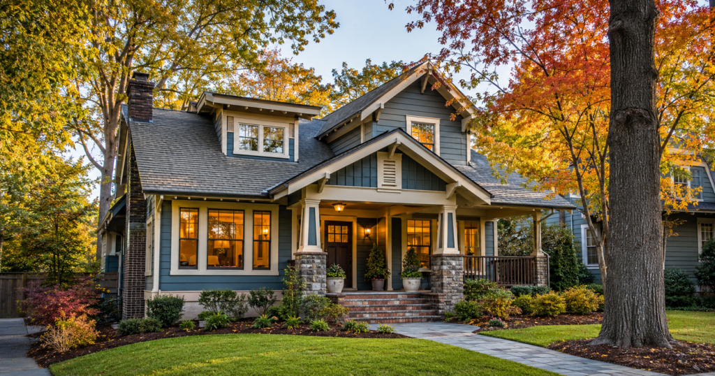 Market-ready Atlanta Craftsman home with professional landscaping and autumn foliage